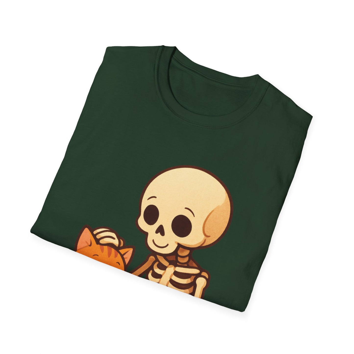 Skeleton & Cat T-Shirt | Cute Spooky Pet Lover Tee