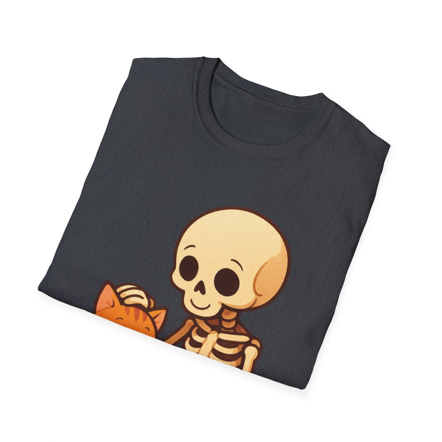 Skeleton & Cat T-Shirt | Cute Spooky Pet Lover Tee