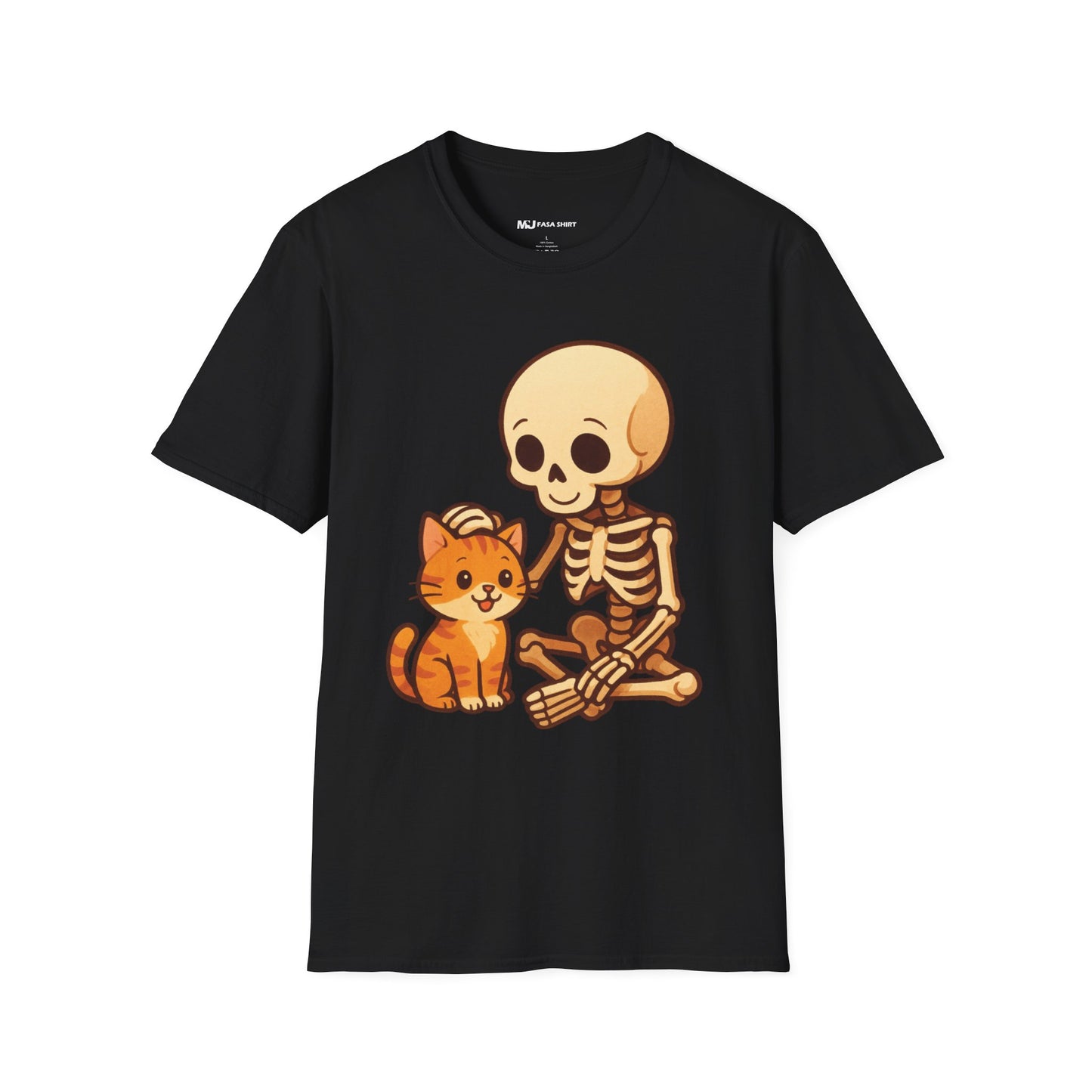Skeleton & Cat T-Shirt | Cute Spooky Pet Lover Tee
