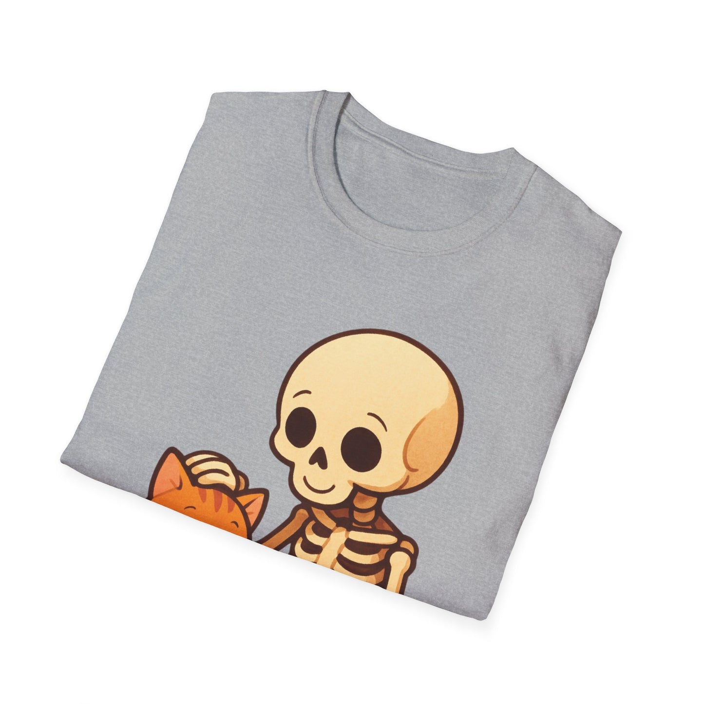 Skeleton & Cat T-Shirt | Cute Spooky Pet Lover Tee