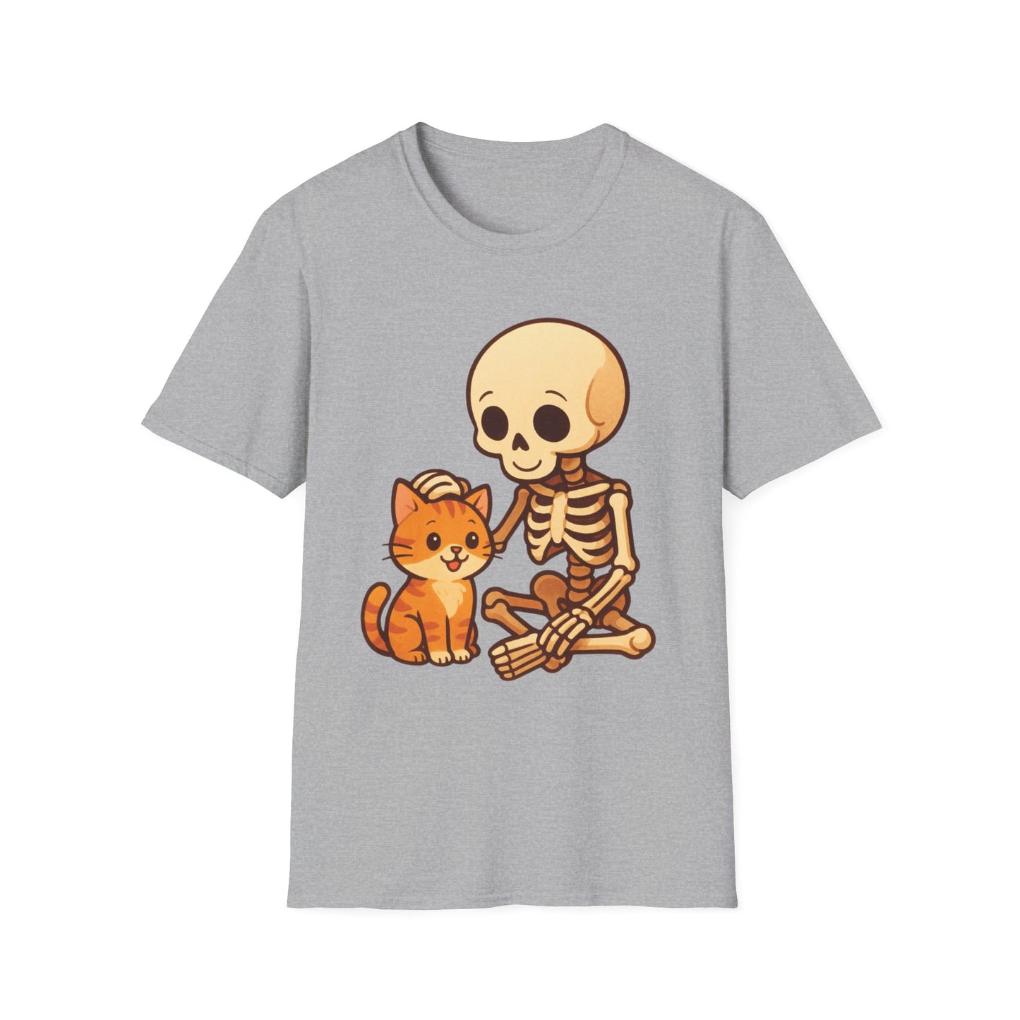 Skeleton & Cat T-Shirt | Cute Spooky Pet Lover Tee