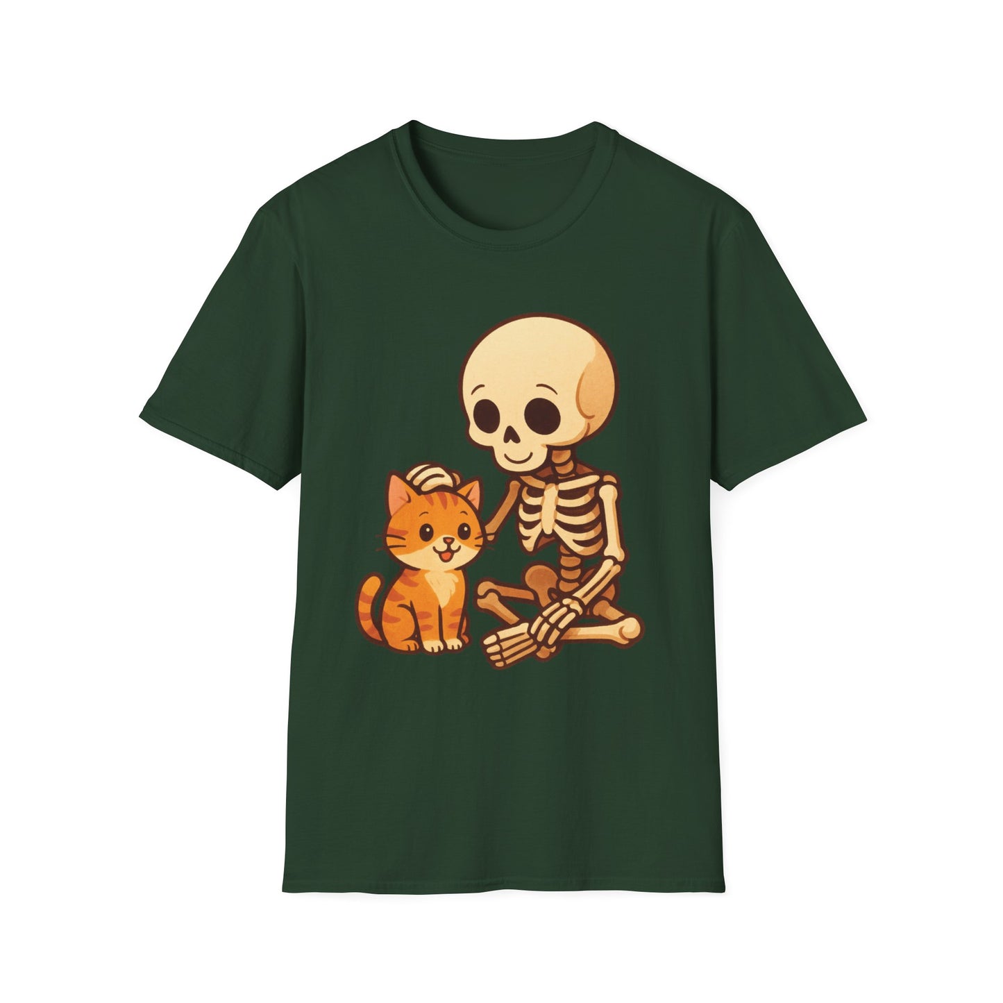 Skeleton & Cat T-Shirt | Cute Spooky Pet Lover Tee