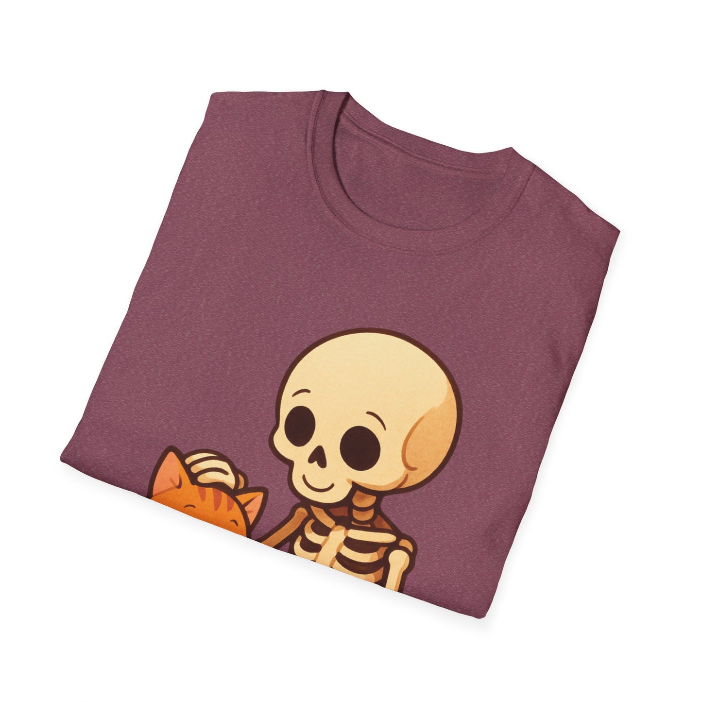 Skeleton & Cat T-Shirt | Cute Spooky Pet Lover Tee