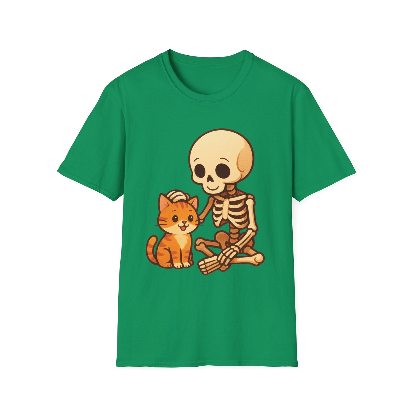 Skeleton & Cat T-Shirt | Cute Spooky Pet Lover Tee