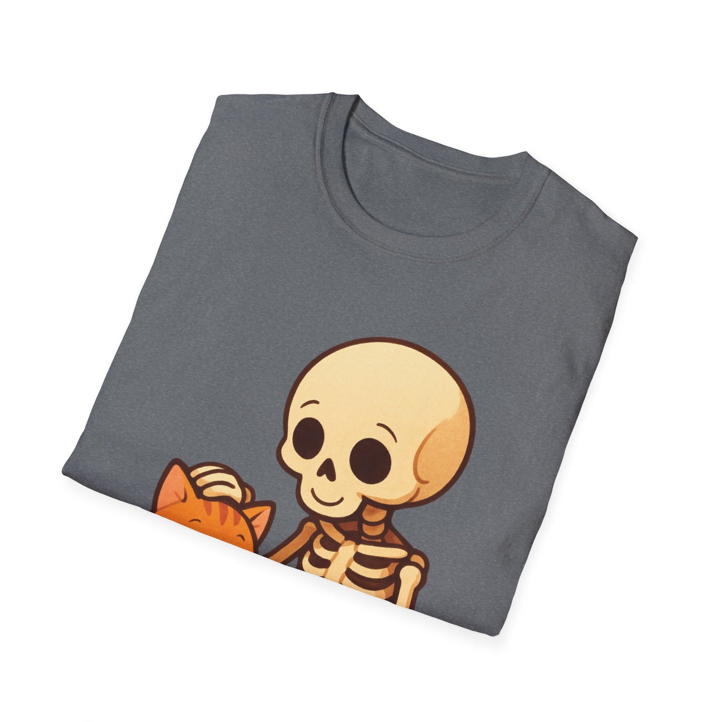 Skeleton & Cat T-Shirt | Cute Spooky Pet Lover Tee