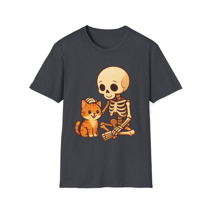 Skeleton & Cat T-Shirt | Cute Spooky Pet Lover Tee
