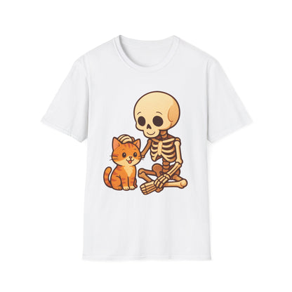Skeleton & Cat T-Shirt | Cute Spooky Pet Lover Tee