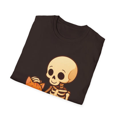 Skeleton & Cat T-Shirt | Cute Spooky Pet Lover Tee