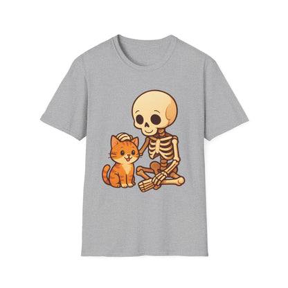 Skeleton & Cat T-Shirt | Cute Spooky Pet Lover Tee