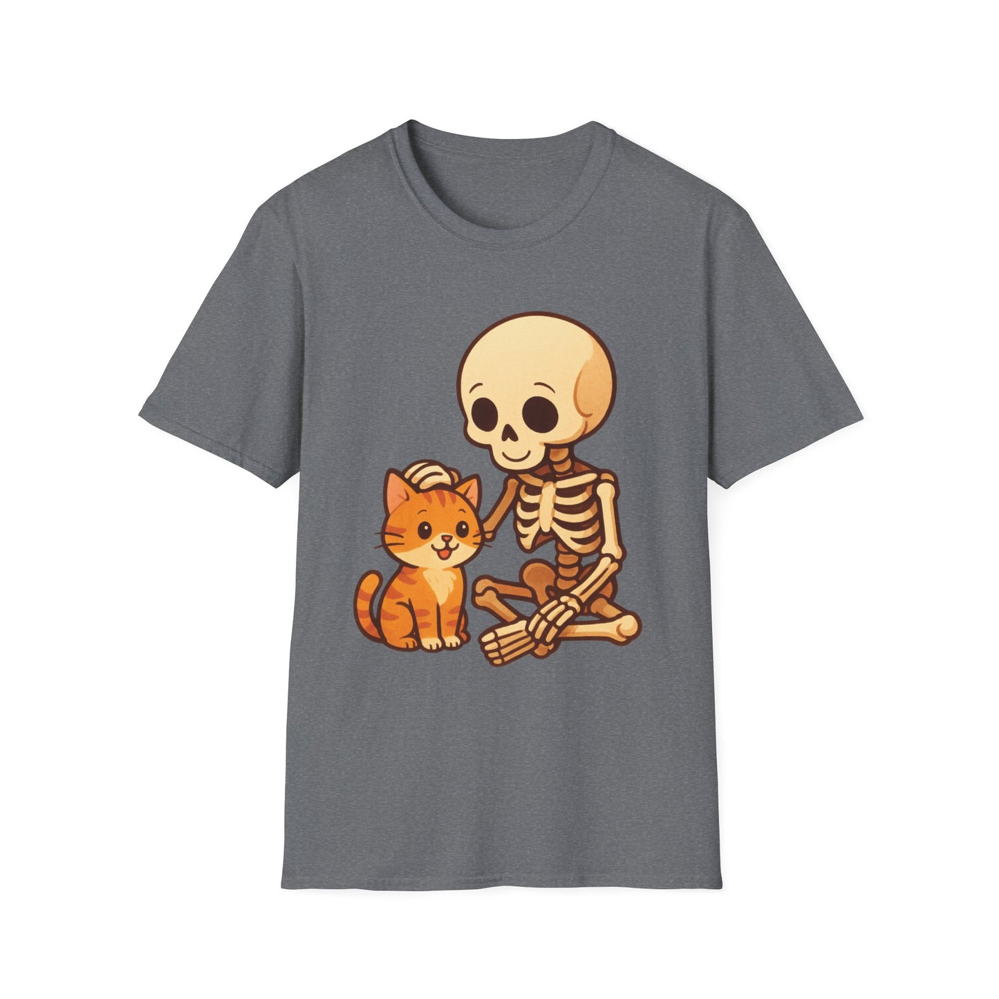 Skeleton & Cat T-Shirt | Cute Spooky Pet Lover Tee