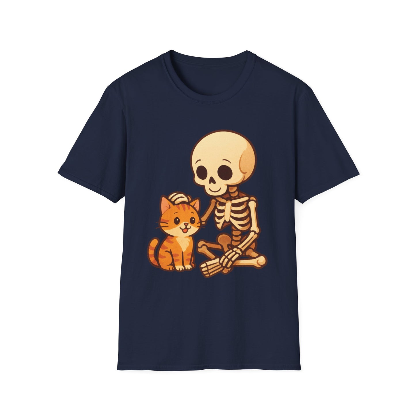 Skeleton & Cat T-Shirt | Cute Spooky Pet Lover Tee