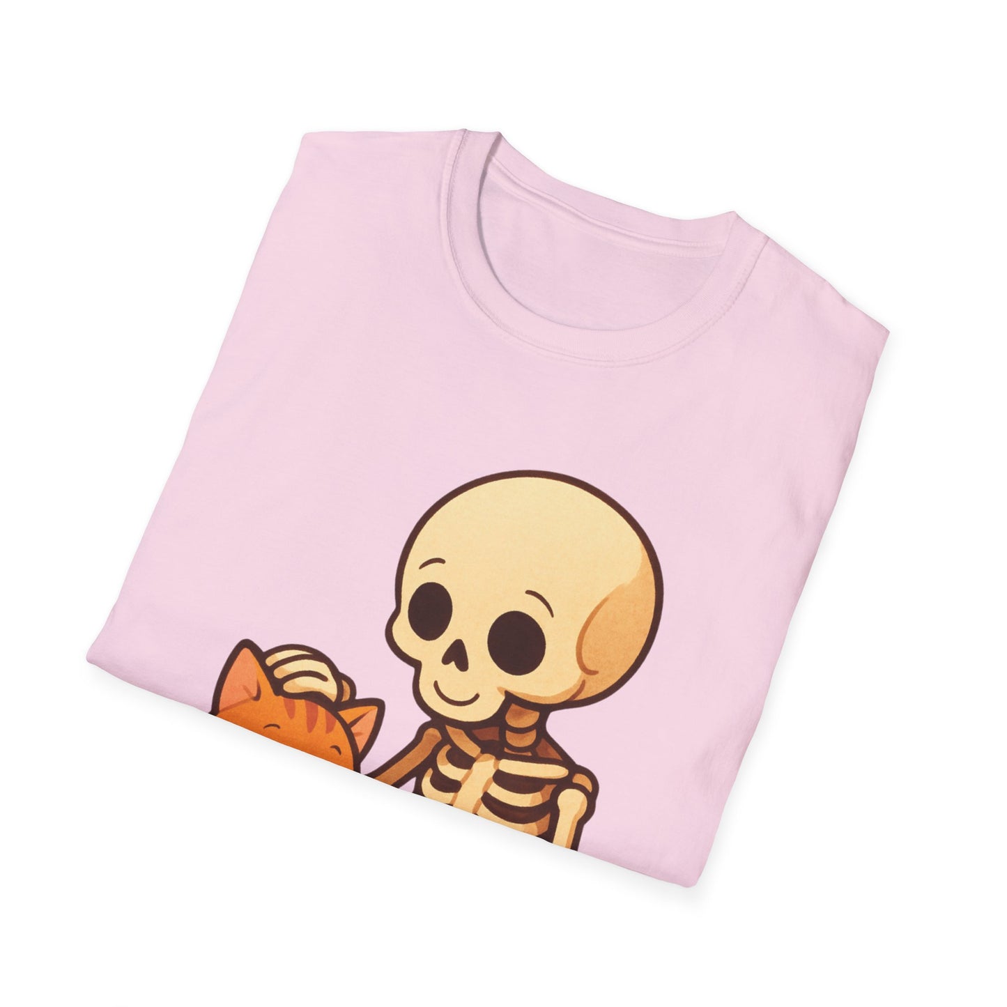 Skeleton & Cat T-Shirt | Cute Spooky Pet Lover Tee