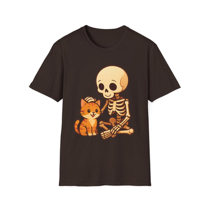 Skeleton & Cat T-Shirt | Cute Spooky Pet Lover Tee
