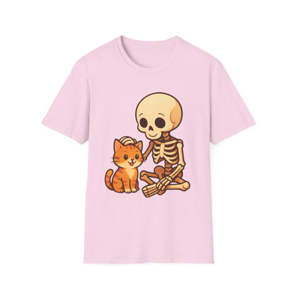 Skeleton & Cat T-Shirt | Cute Spooky Pet Lover Tee
