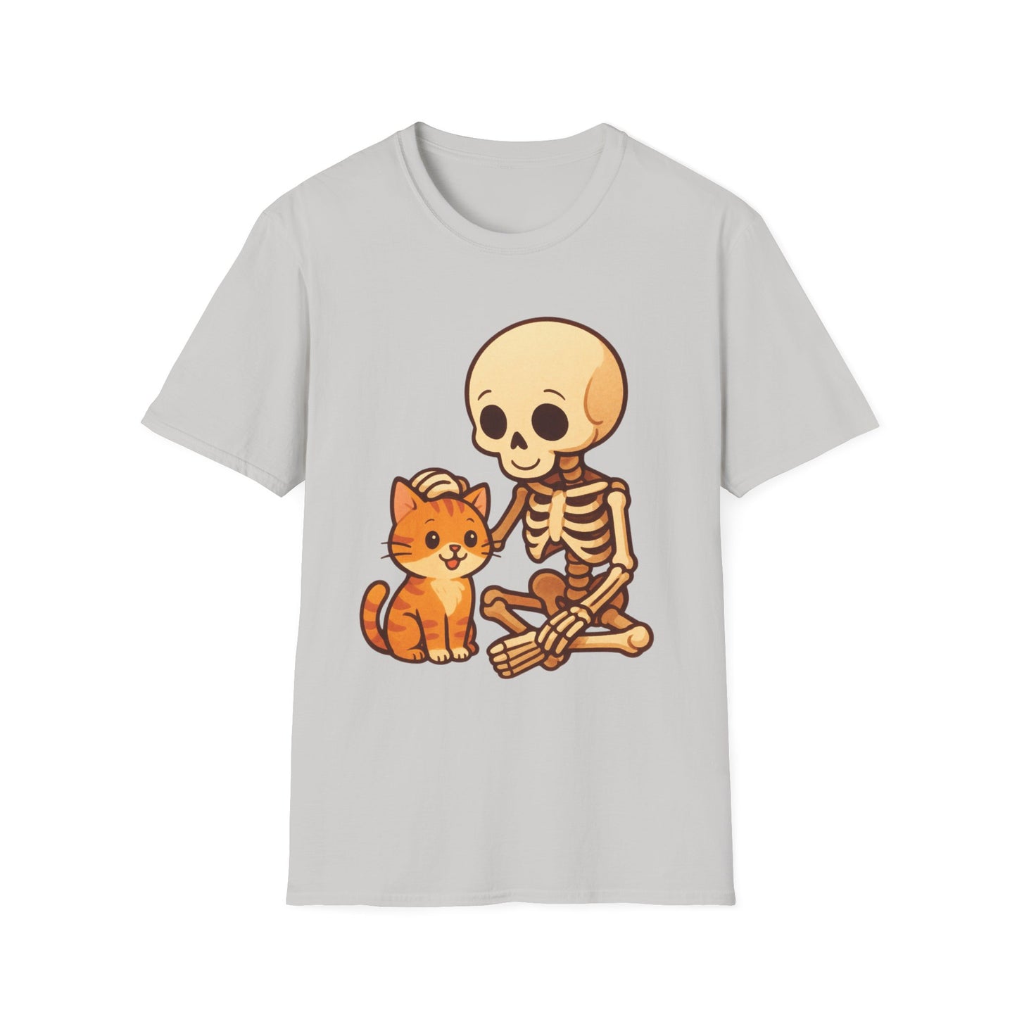 Skeleton & Cat T-Shirt | Cute Spooky Pet Lover Tee