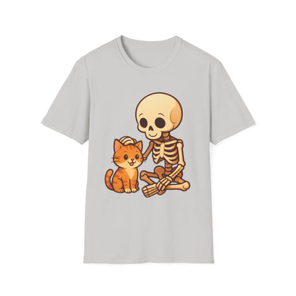 Skeleton & Cat T-Shirt | Cute Spooky Pet Lover Tee