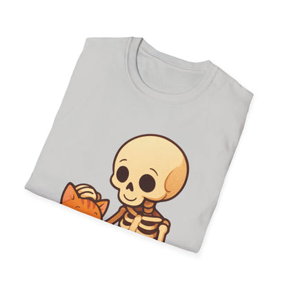 Skeleton & Cat T-Shirt | Cute Spooky Pet Lover Tee