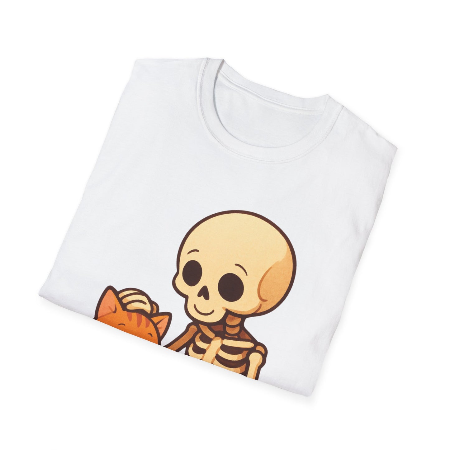 Skeleton & Cat T-Shirt | Cute Spooky Pet Lover Tee