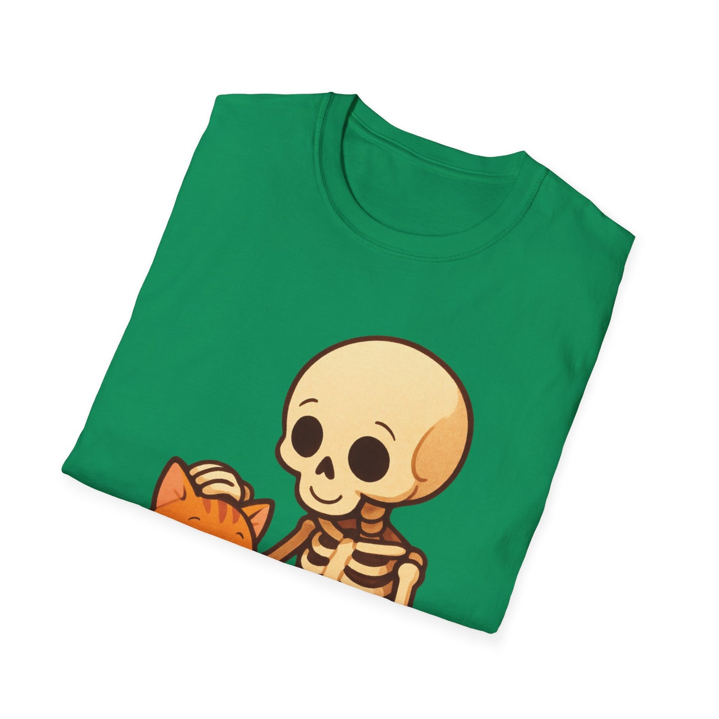 Skeleton & Cat T-Shirt | Cute Spooky Pet Lover Tee