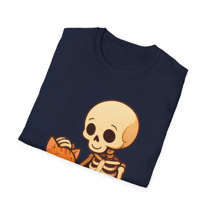 Skeleton & Cat T-Shirt | Cute Spooky Pet Lover Tee
