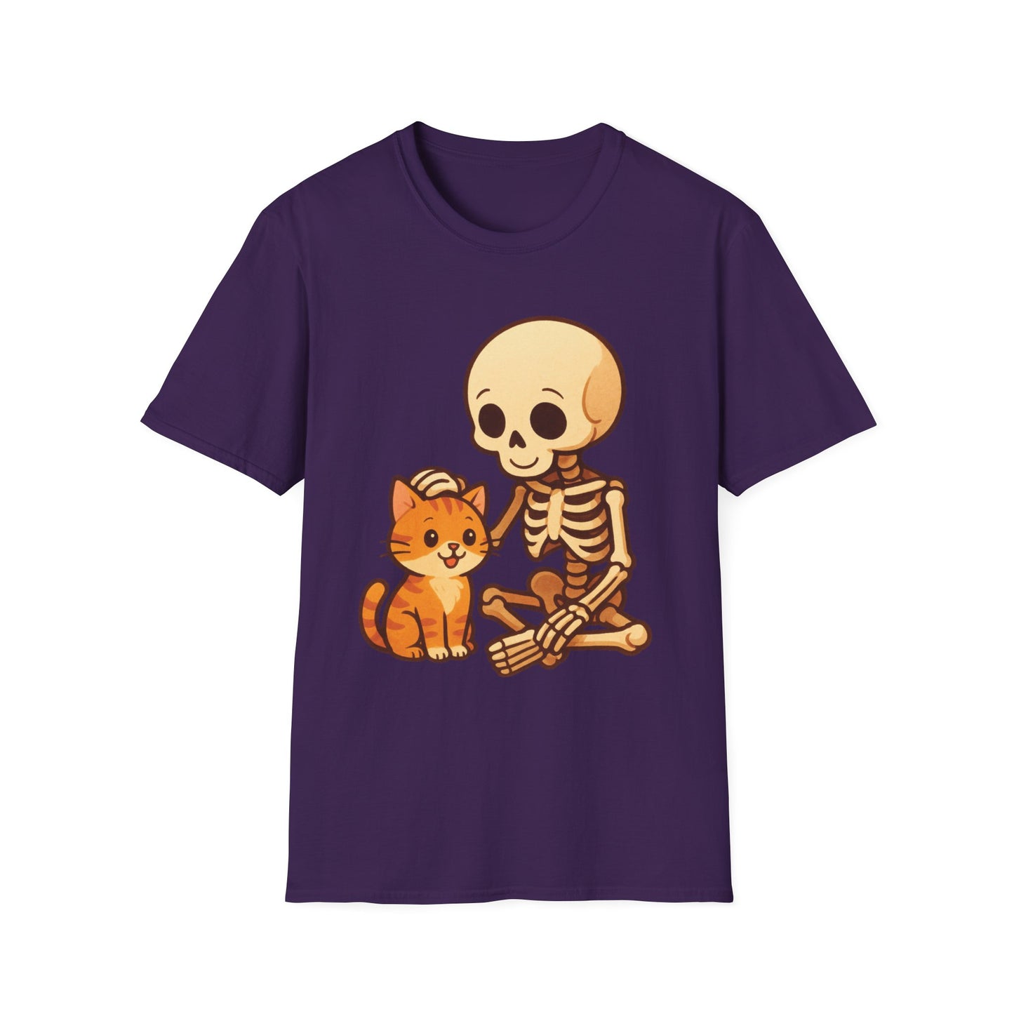 Skeleton & Cat T-Shirt | Cute Spooky Pet Lover Tee